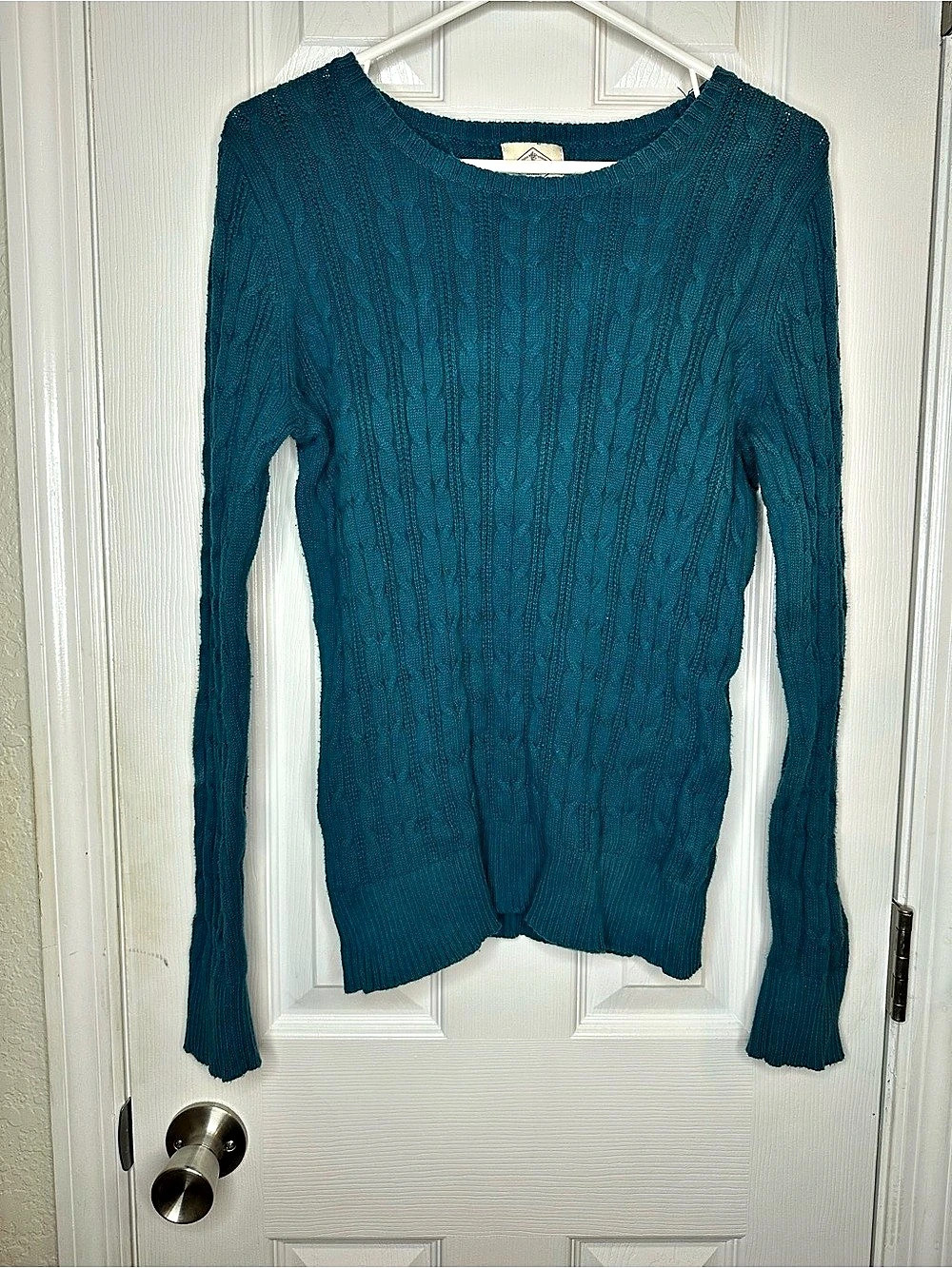 St. John's Bay Cable Knit Crewneck Sweater in teal